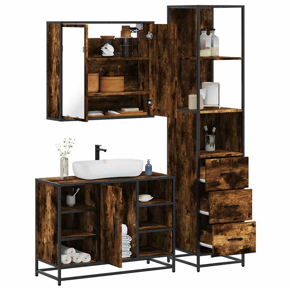 3 Piece Bathroom Furniture Set Engineered Wood
