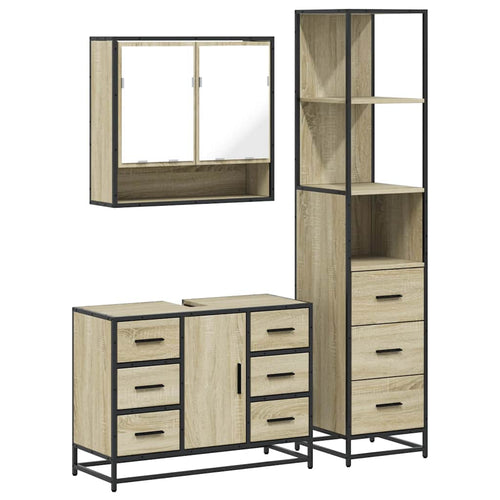 3 Piece Bathroom Furniture Set Engineered Wood