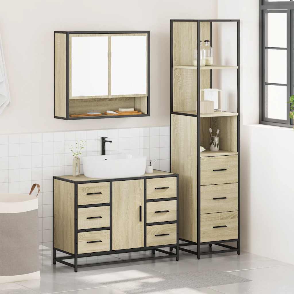 3 Piece Bathroom Furniture Set Engineered Wood