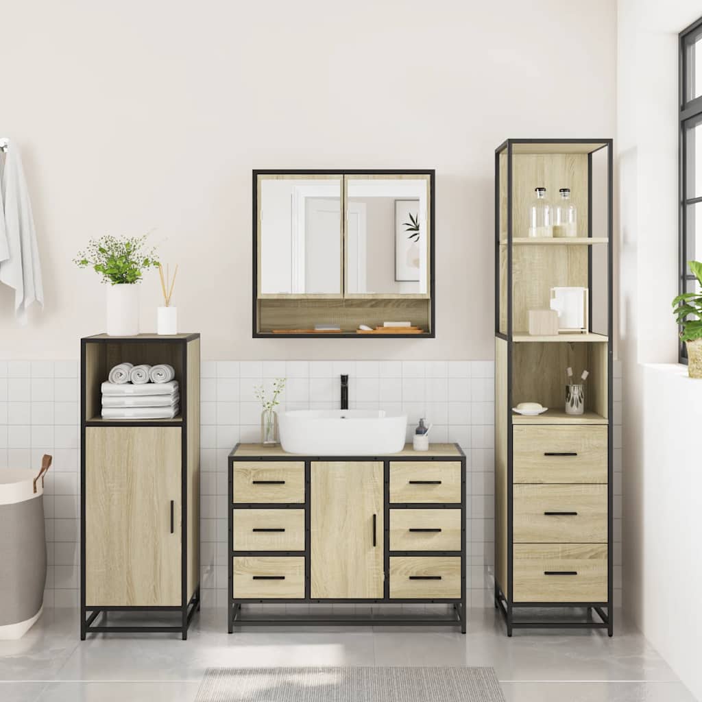 3 Piece Bathroom Furniture Set Engineered Wood