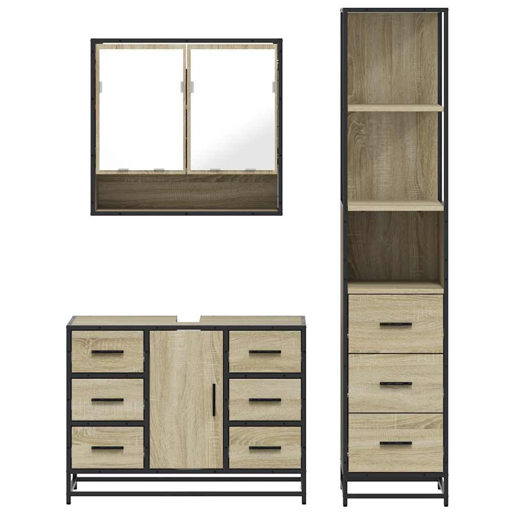 3 Piece Bathroom Furniture Set Engineered Wood
