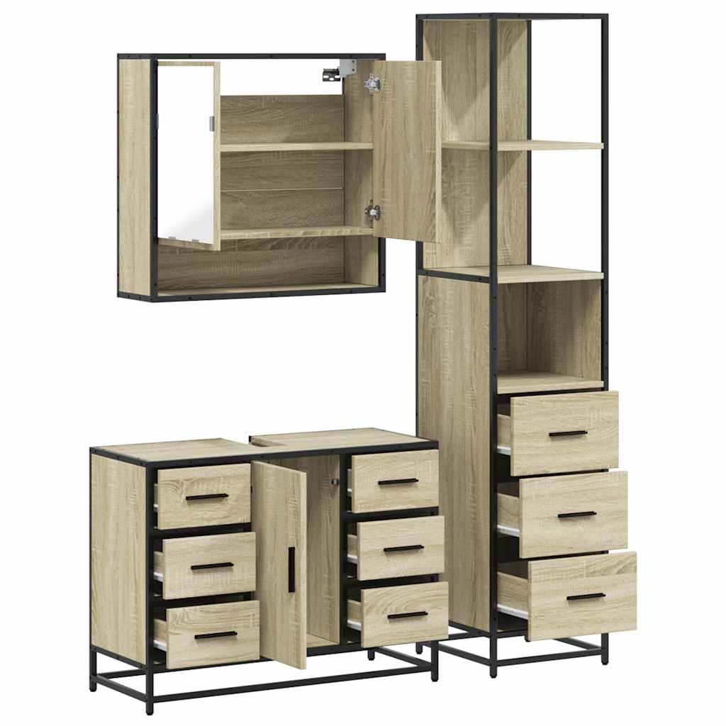 3 Piece Bathroom Furniture Set Engineered Wood