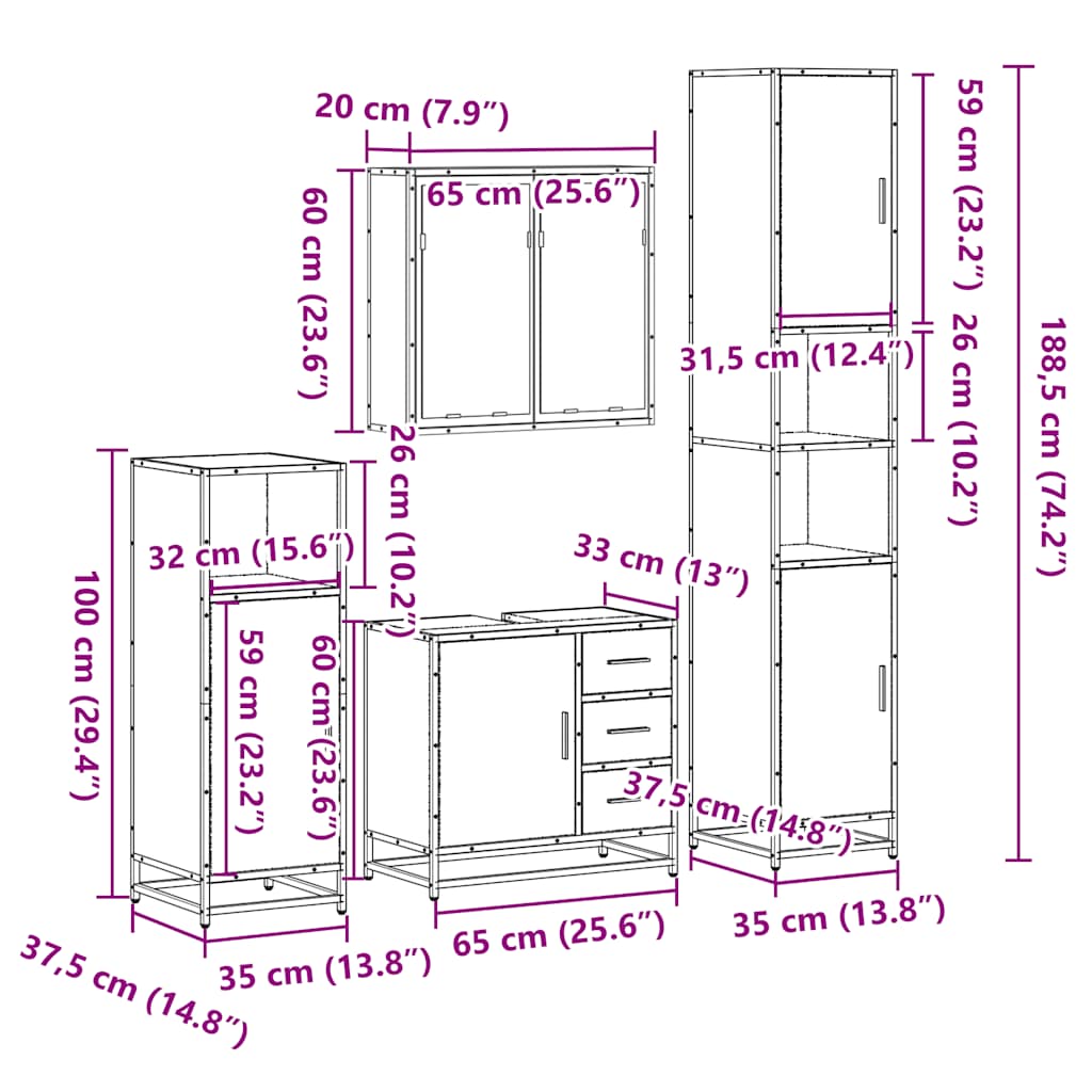 4 Piece Bathroom Furniture Set  Engineered Wood