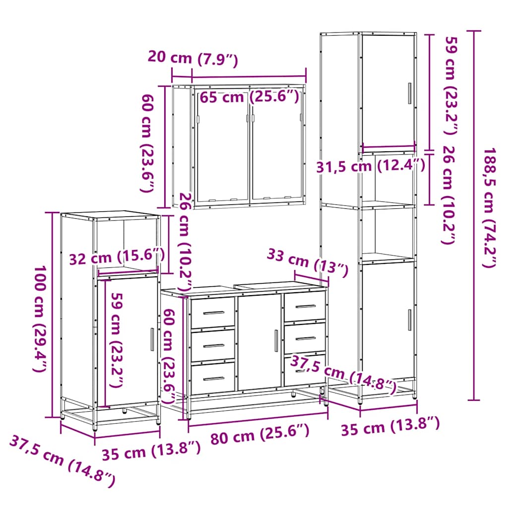 4 Piece Bathroom Furniture Set  Engineered Wood