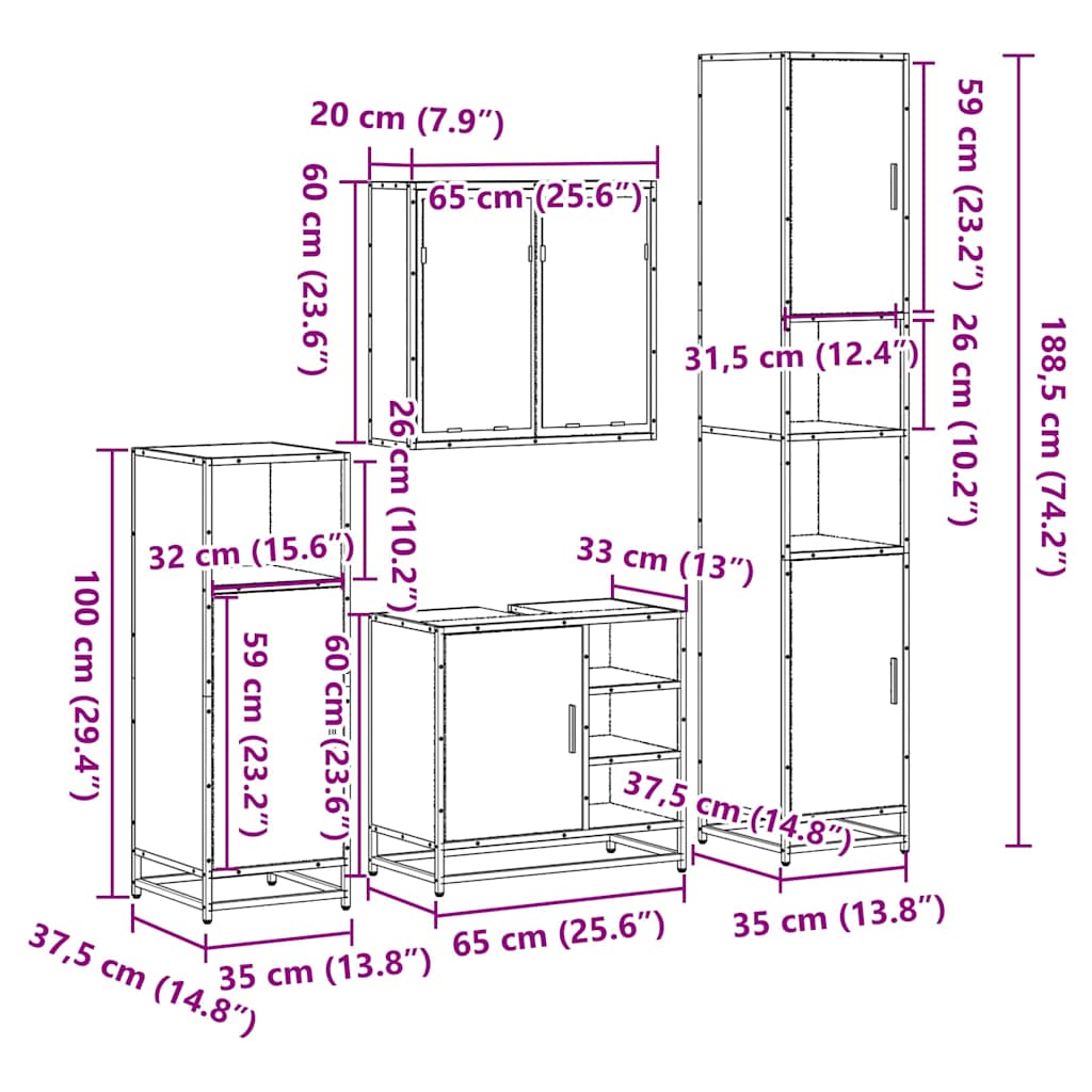 4 Piece Bathroom Furniture Set  Engineered Wood
