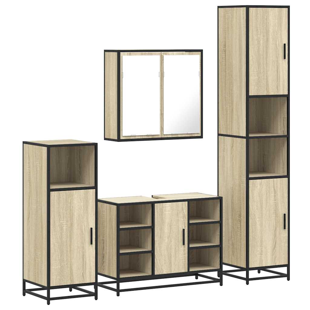 Bathroom Furniture Set 4 Piece Engineered Wood Smoked Oak Sonoma Oak Black Oak 6
