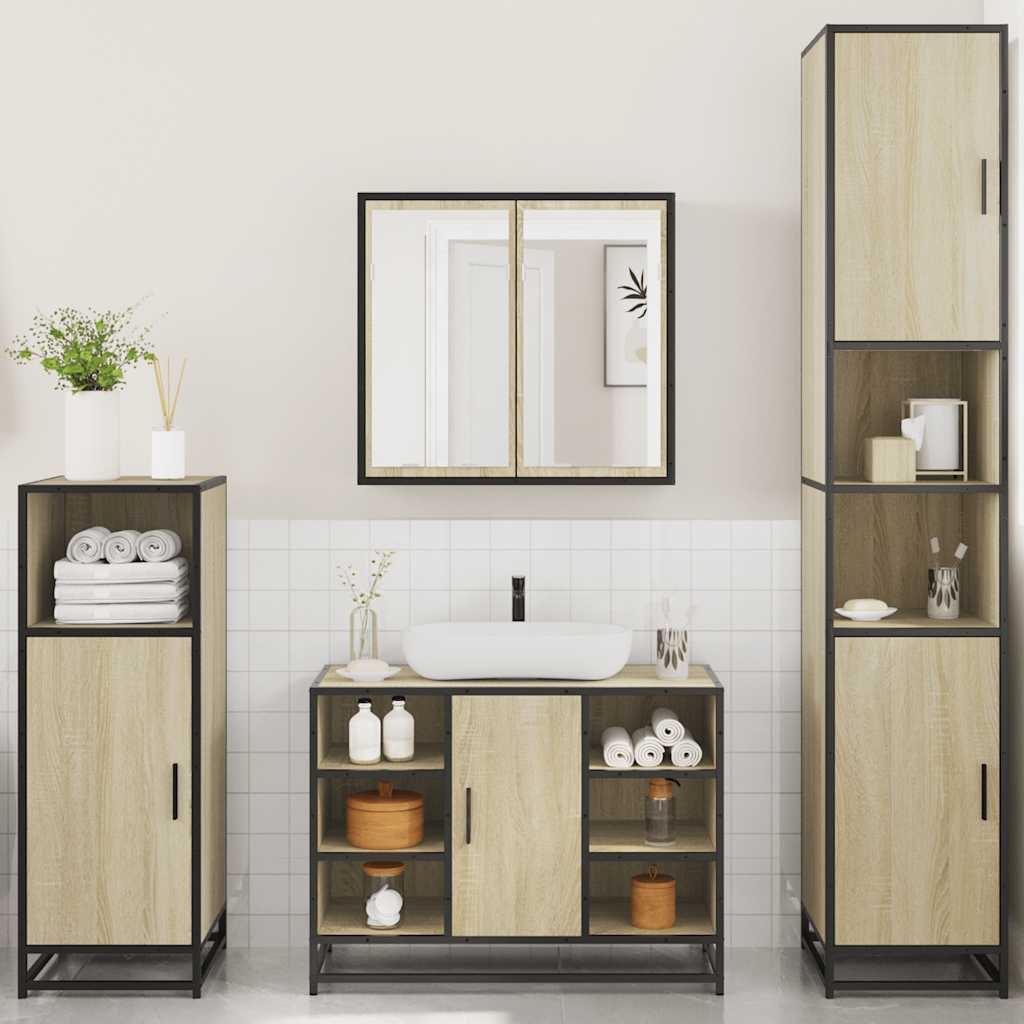Bathroom Furniture Set 4 Piece Engineered Wood Smoked Oak Sonoma Oak Black Oak 6
