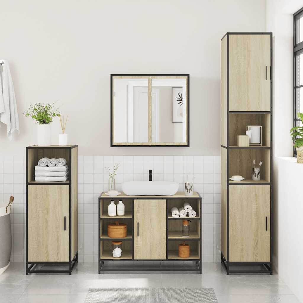 Bathroom Furniture Set 4 Piece Engineered Wood Smoked Oak Sonoma Oak Black Oak 6