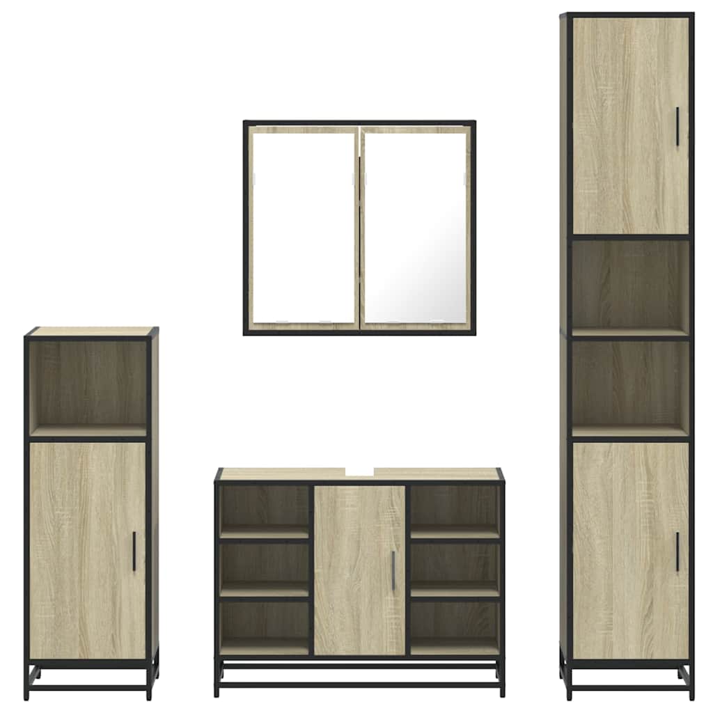Bathroom Furniture Set 4 Piece Engineered Wood Smoked Oak Sonoma Oak Black Oak 6