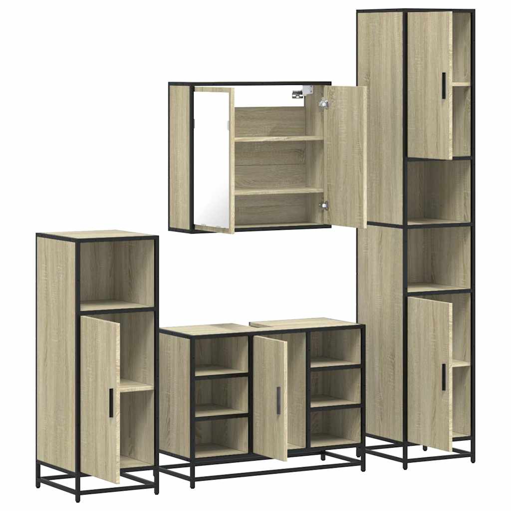 Bathroom Furniture Set 4 Piece Engineered Wood Smoked Oak Sonoma Oak Black Oak 6