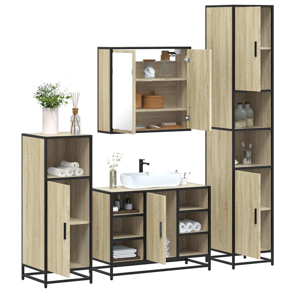Bathroom Furniture Set 4 Piece Engineered Wood Smoked Oak Sonoma Oak Black Oak 6