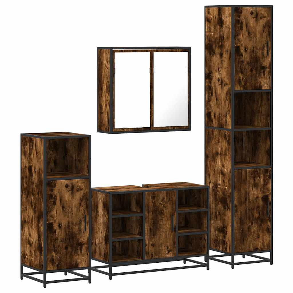 Bathroom Furniture Set 4 Piece Engineered Wood Smoked Oak Sonoma Oak Black Oak 6