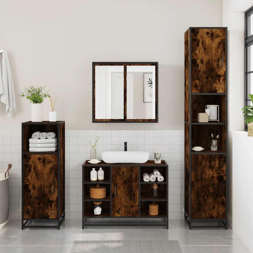Bathroom Furniture Set 4 Piece Engineered Wood Smoked Oak Sonoma Oak Black Oak 6