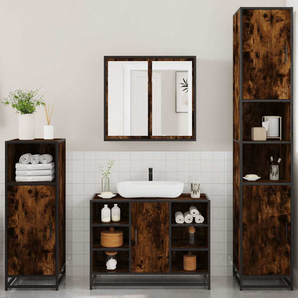 Bathroom Furniture Set 4 Piece Engineered Wood Smoked Oak Sonoma Oak Black Oak 6