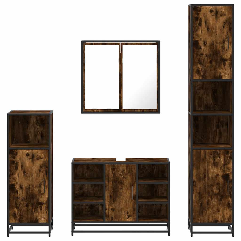 Bathroom Furniture Set 4 Piece Engineered Wood Smoked Oak Sonoma Oak Black Oak 6