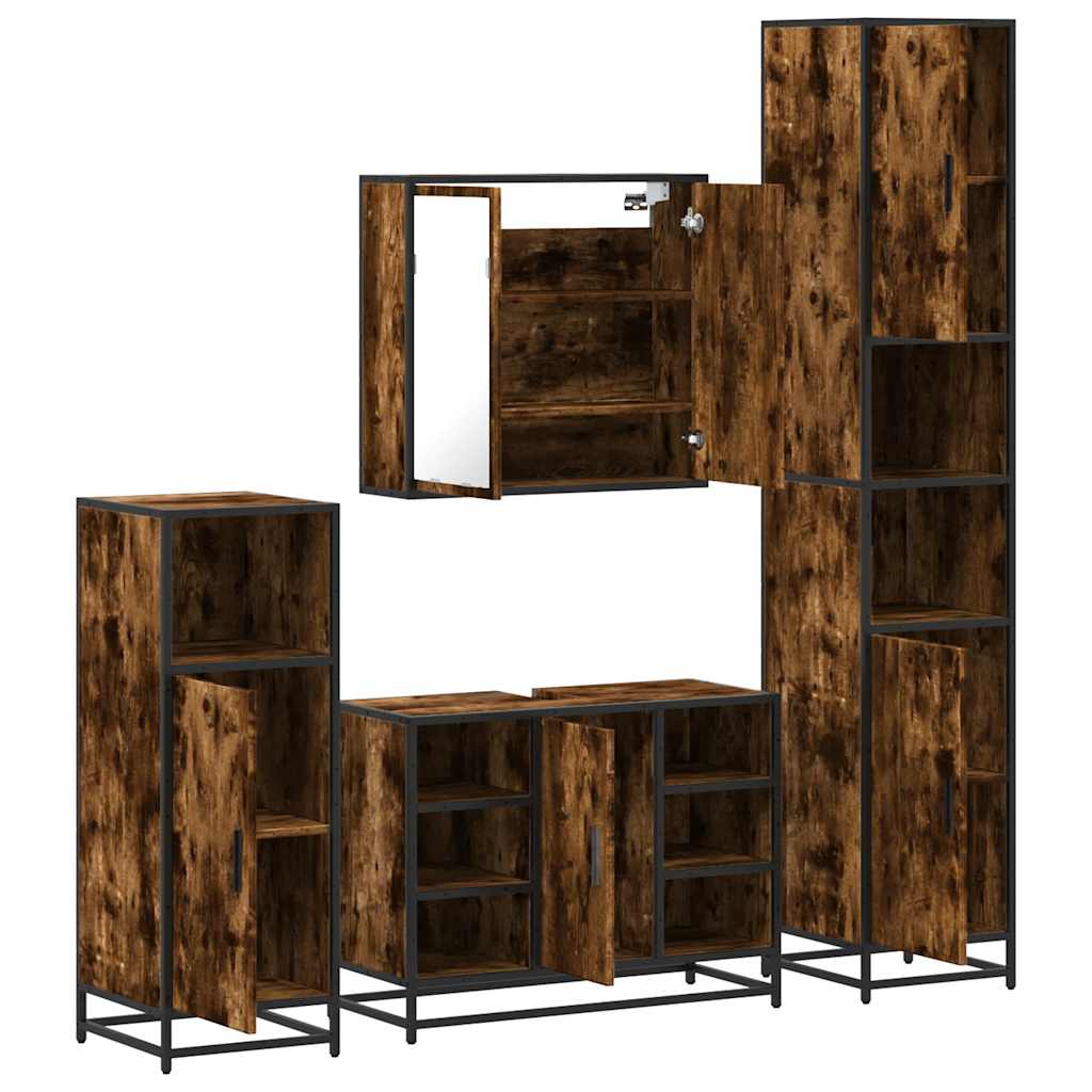 Bathroom Furniture Set 4 Piece Engineered Wood Smoked Oak Sonoma Oak Black Oak 6