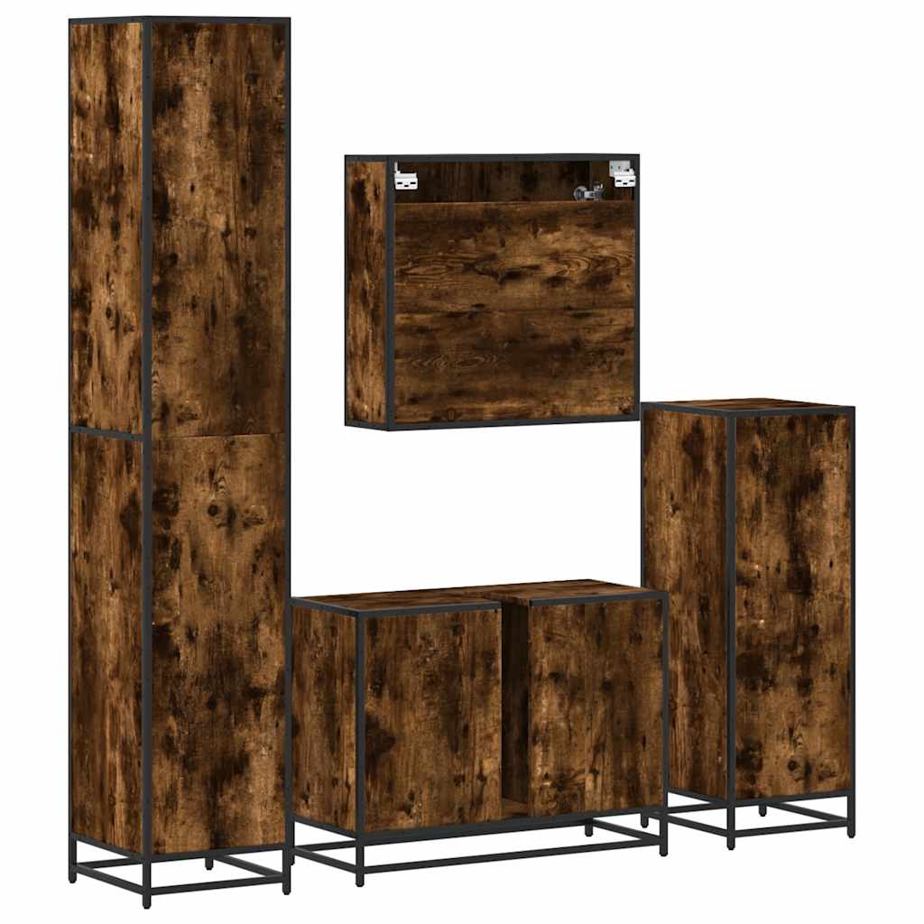 Bathroom Furniture Set 4 Piece Engineered Wood Smoked Oak Sonoma Oak Black Oak 6