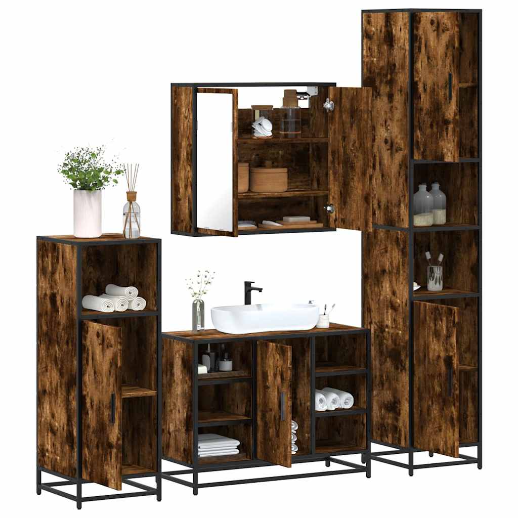 Bathroom Furniture Set 4 Piece Engineered Wood Smoked Oak Sonoma Oak Black Oak 6