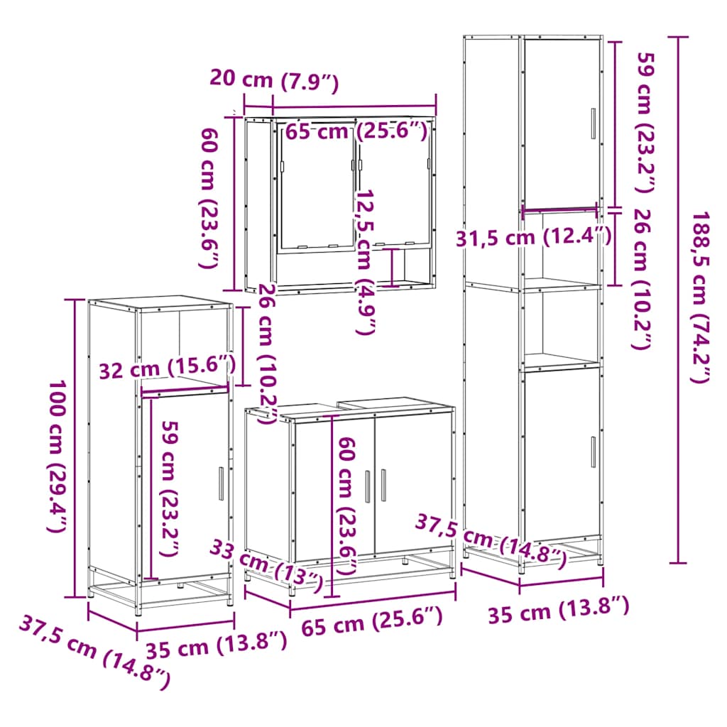4 Piece Bathroom Furniture Set  Engineered Wood