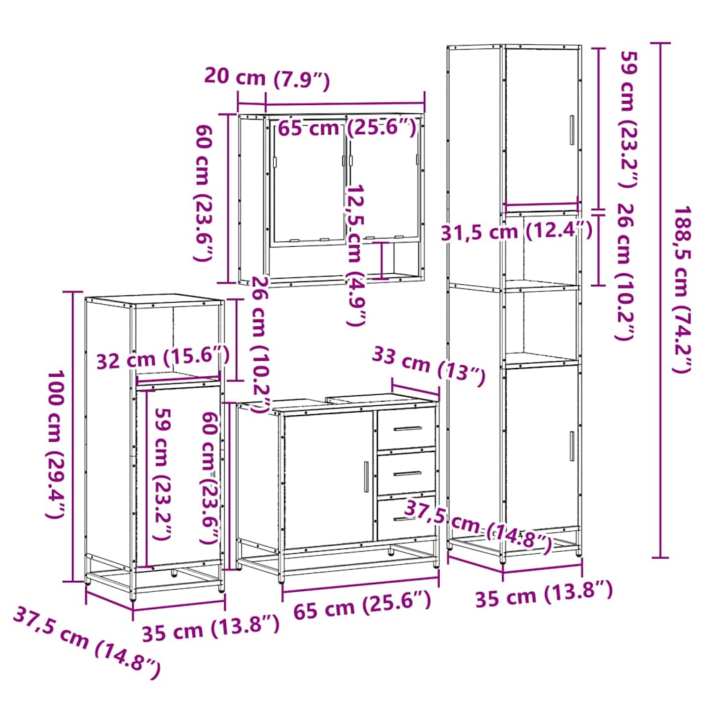 4 Piece Bathroom Furniture Set  Engineered Wood