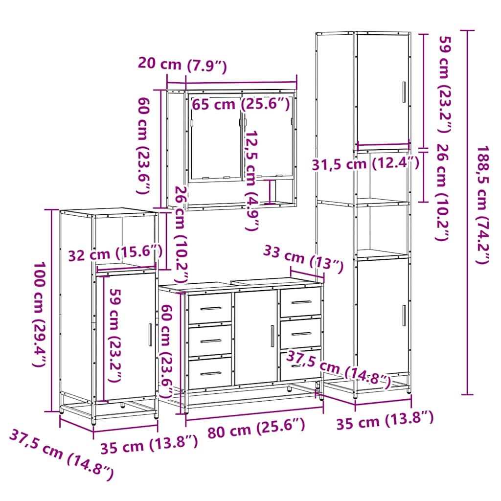 4 Piece Bathroom Furniture Set  Engineered Wood