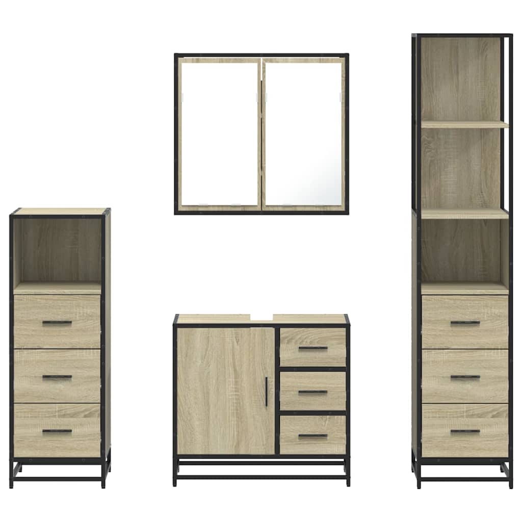 Bathroom Furniture Set 4 Piece Engineered Wood Smoked Oak Black Wall Mounted