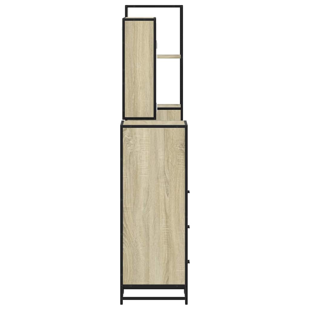 Bathroom Furniture Set 4 Piece Engineered Wood Smoked Oak Black Wall Mounted