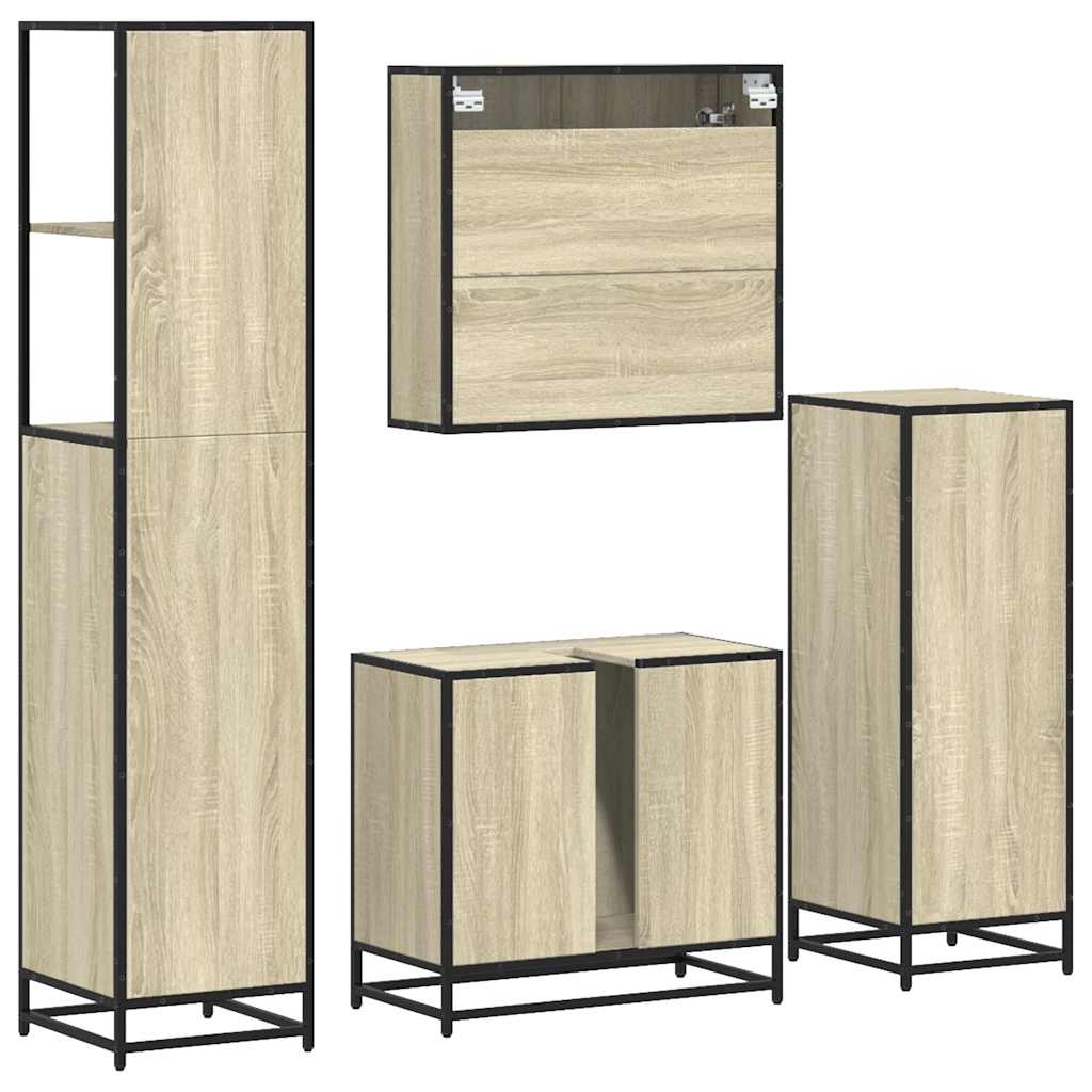 Bathroom Furniture Set 4 Piece Engineered Wood Smoked Oak Black Wall Mounted