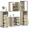 Bathroom Furniture Set 4 Piece Engineered Wood Smoked Oak Black Wall Mounted