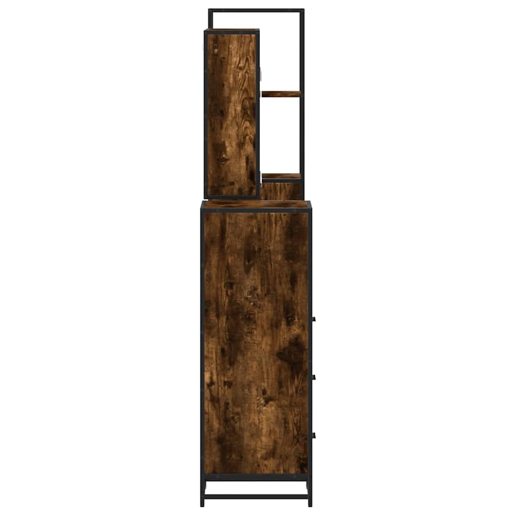 Bathroom Furniture Set 4 Piece Engineered Wood Smoked Oak Black Wall Mounted