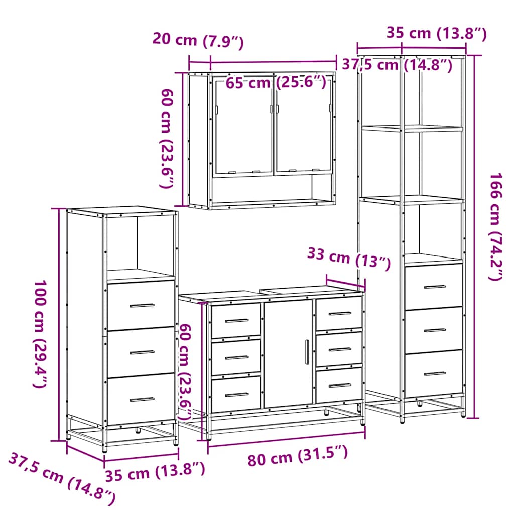 4 Piece Bathroom Furniture Set  Engineered Wood
