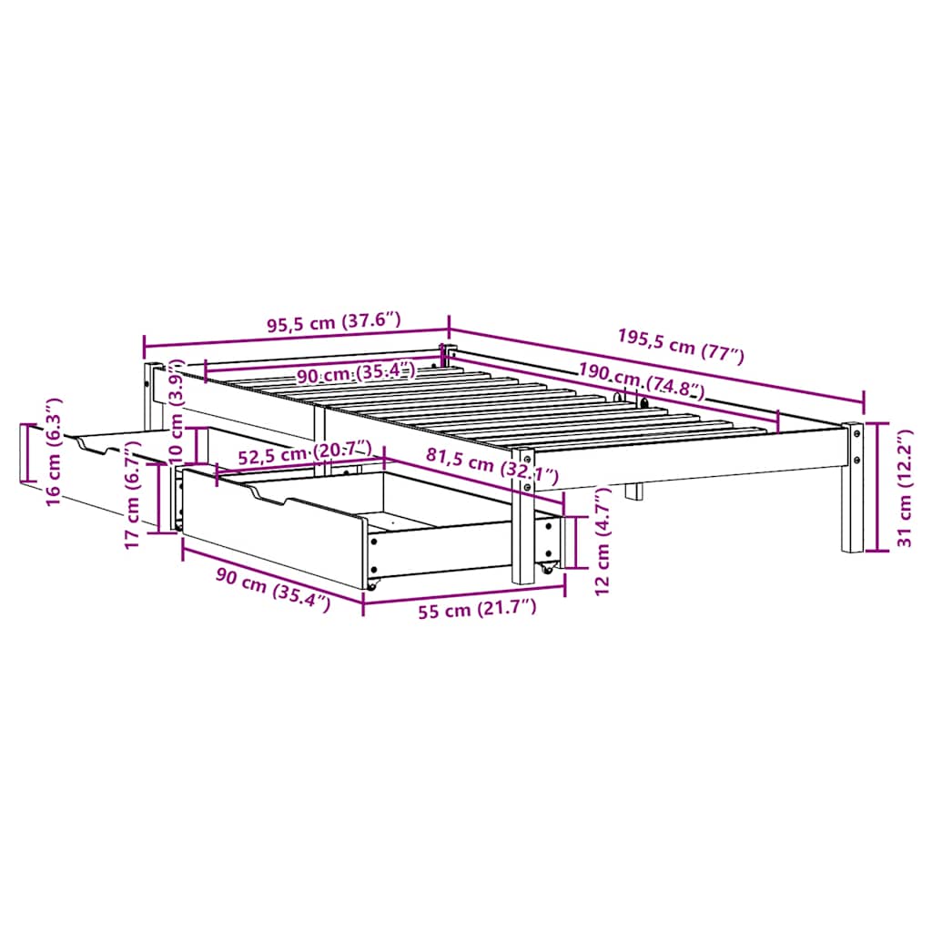 Bed Frame Without Mattress Single Solid Wood Pine