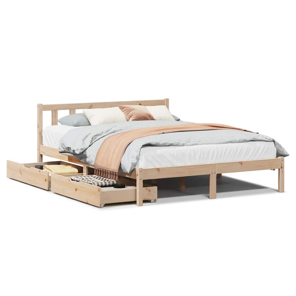 Bed Frame Without Mattress 140X190 Cm Solid Wood Pine