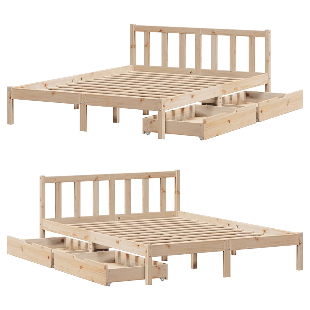 Bed Frame Without Mattress 140X190 Cm Solid Wood Pine