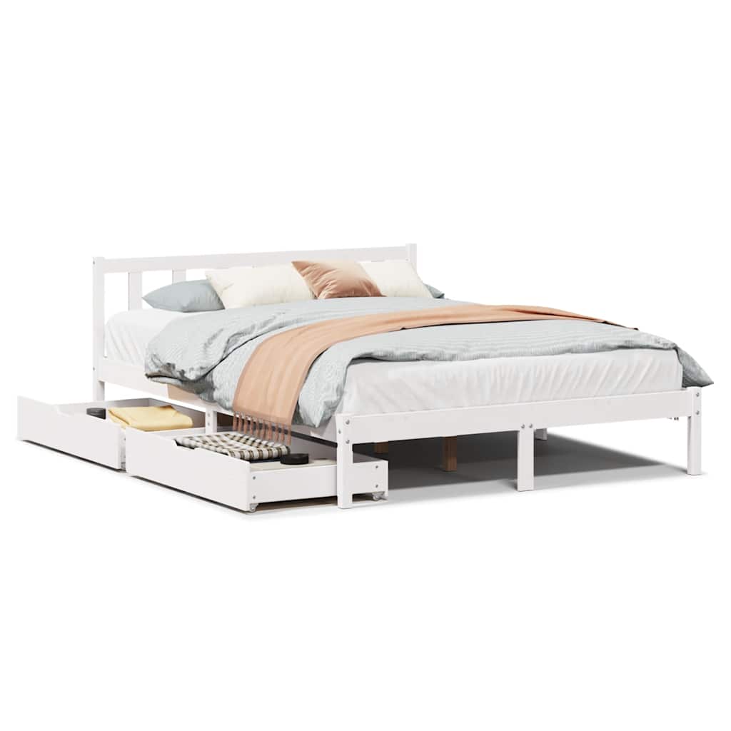 Bed Frame Without Mattress White 140X200 Cm Solid Wood Pine