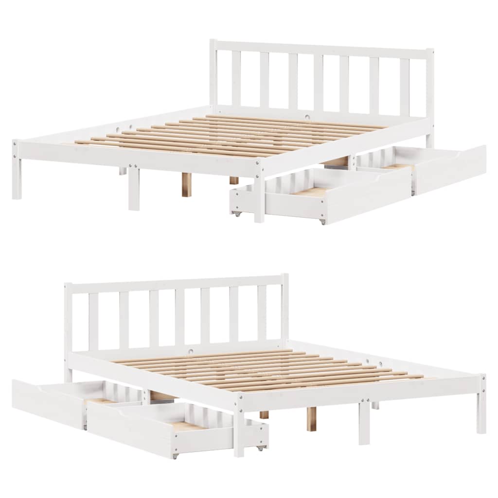 Bed Frame Without Mattress White 140X200 Cm Solid Wood Pine