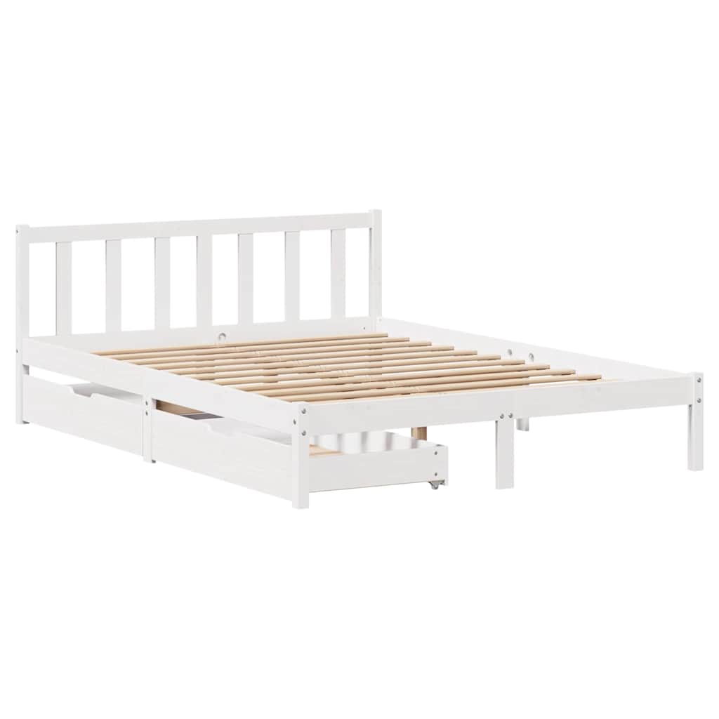 Bed Frame Without Mattress White 150X200 Cm King Size Solid Wood Pine