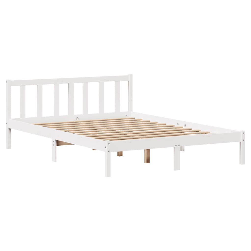 Bed Frame Without Mattress White 150X200 Cm King Size Solid Wood Pine