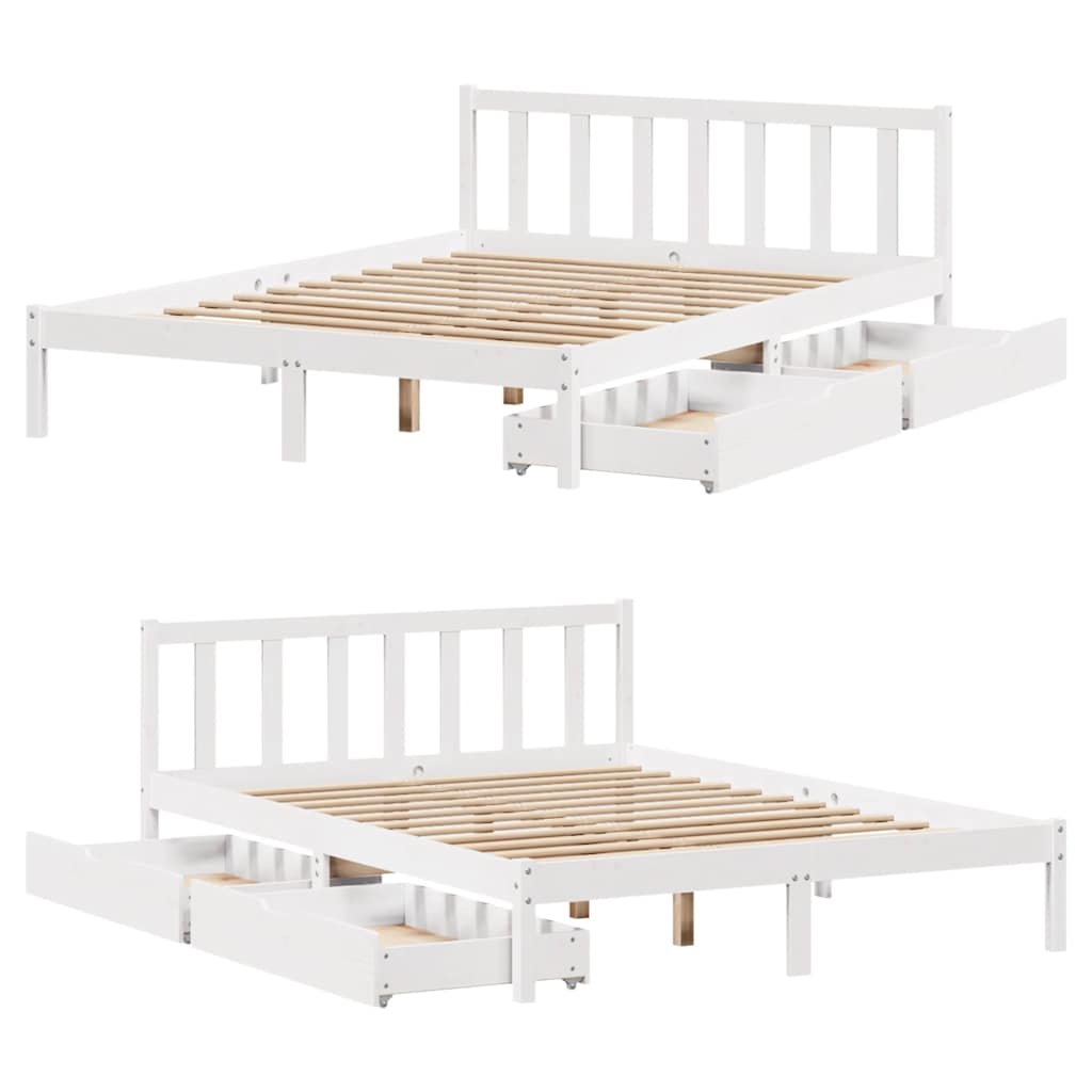 Bed Frame Without Mattress White 150X200 Cm King Size Solid Wood Pine