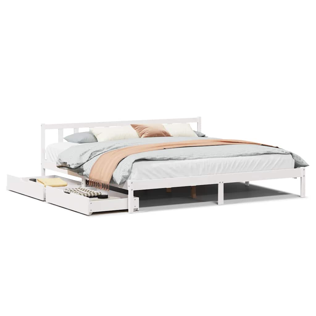 Bed Frame Without Mattress White 180X200 Cm Super King Solid Wood Pine