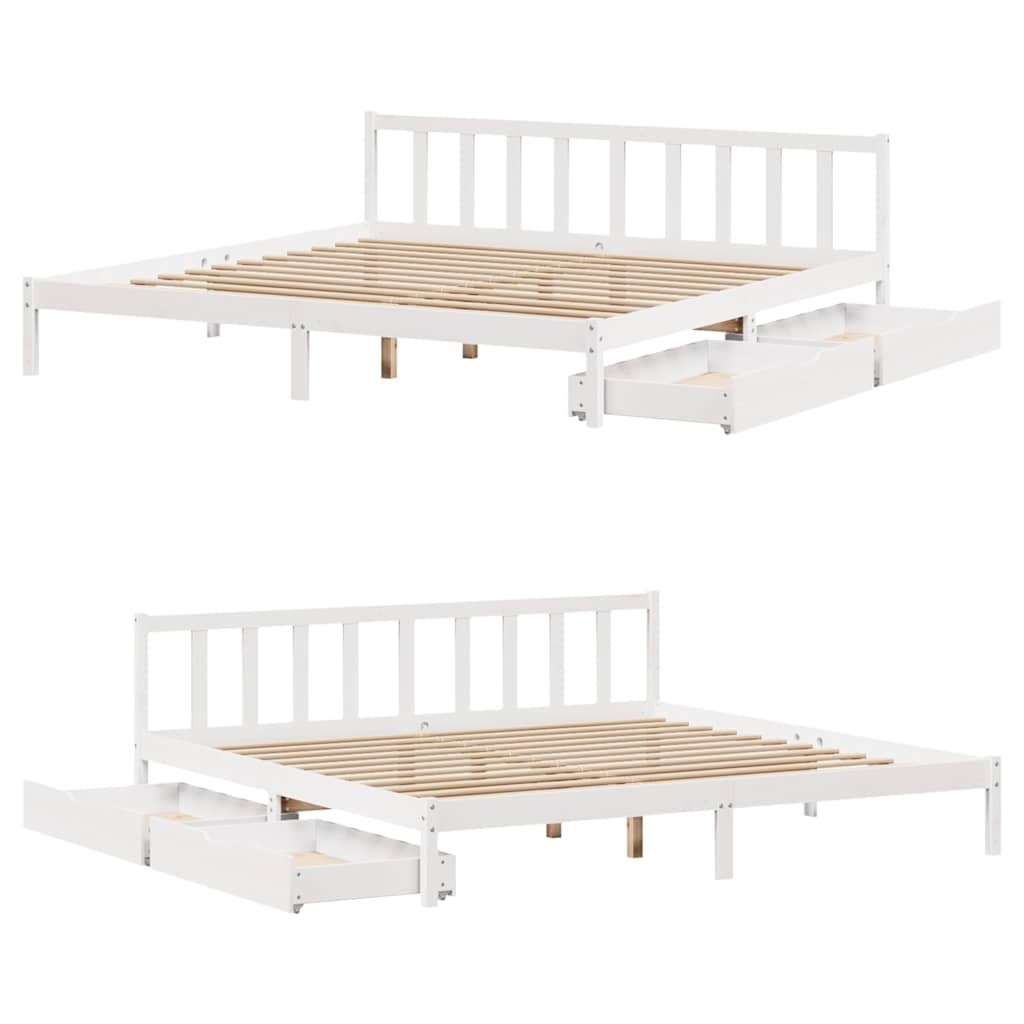 Bed Frame Without Mattress White 180X200 Cm Super King Solid Wood Pine