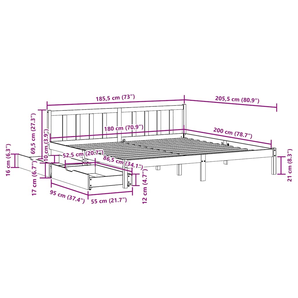 Bed Frame Without Mattress White 180X200 Cm Super King Solid Wood Pine