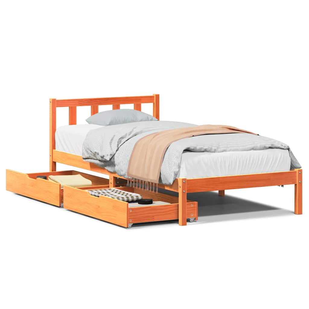 Bed Frame Without Mattress Wax Brown 75X190 Cm Small Single Solid Wood Pine