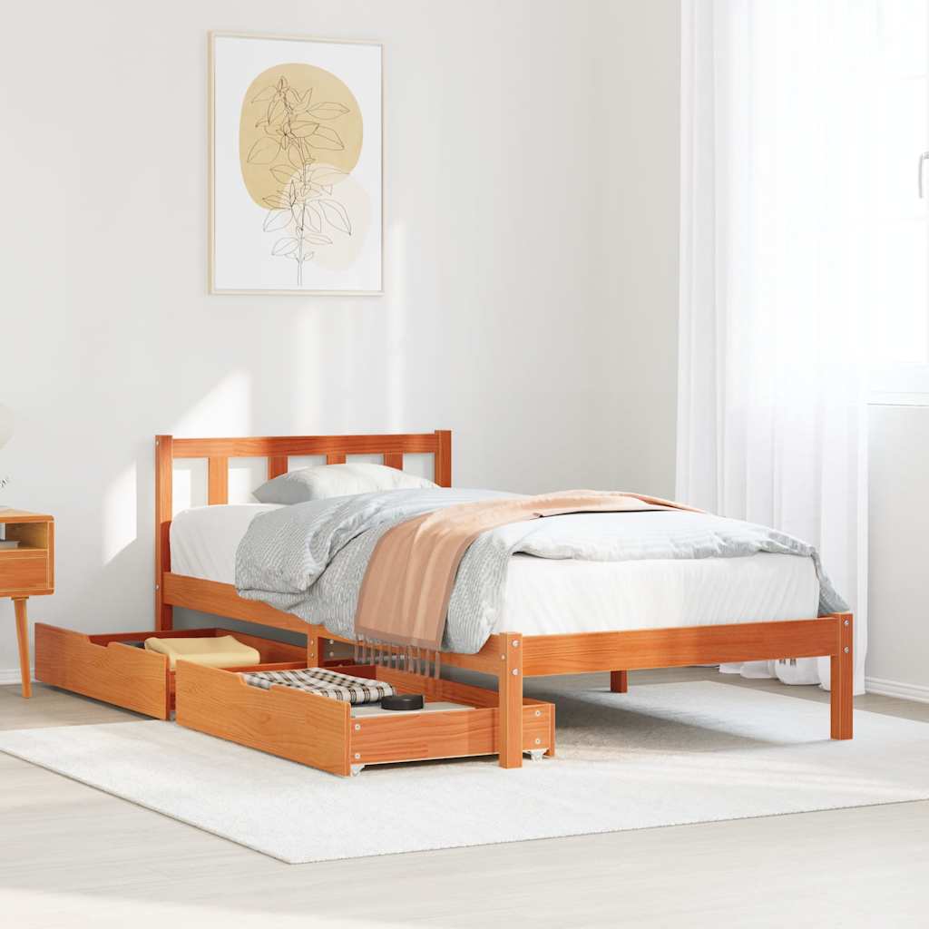 Bed Frame Without Mattress Wax Brown 75X190 Cm Small Single Solid Wood Pine
