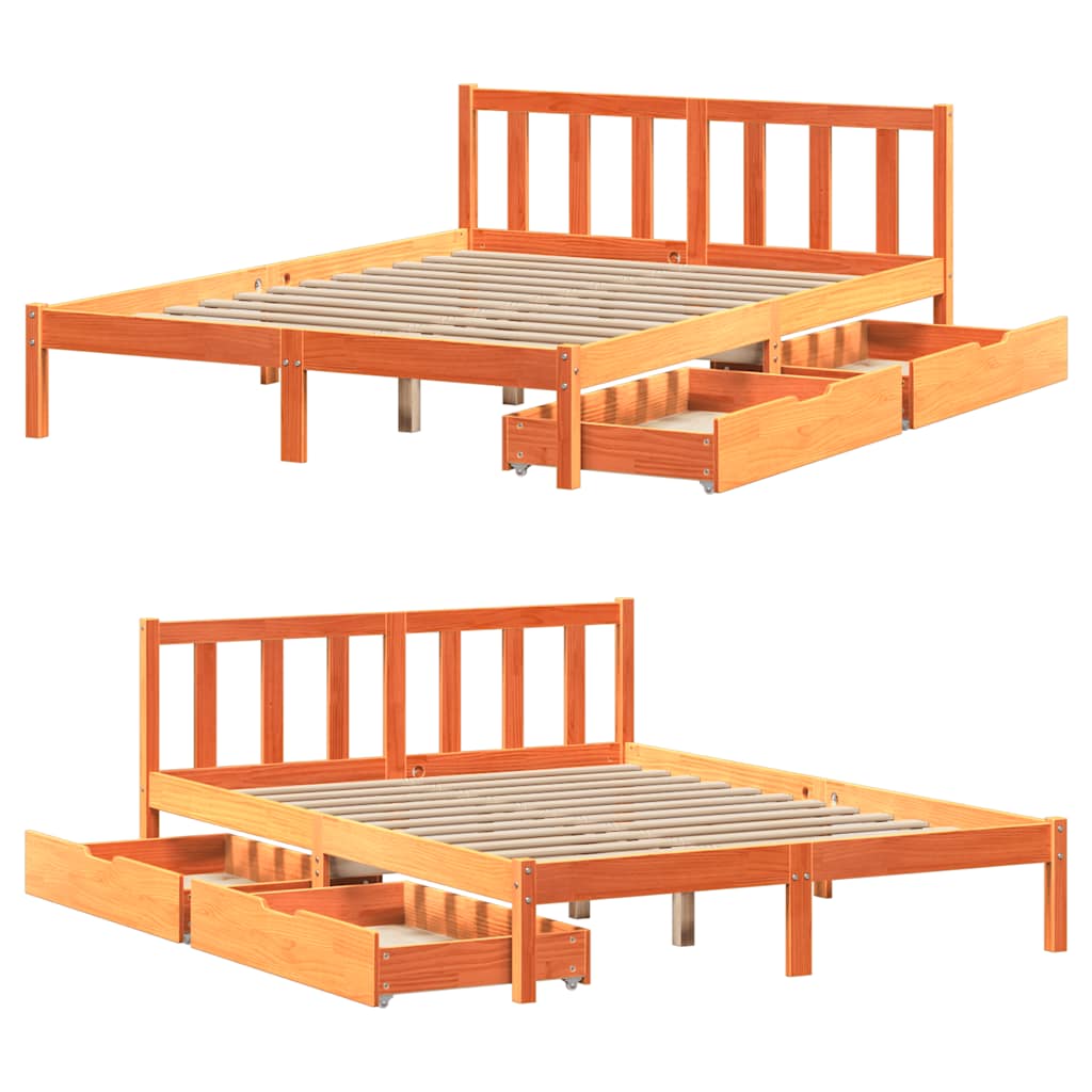 Bed Frame Without Mattress Wax Brown 120X190 Cm Small Double Solid Wood Pine