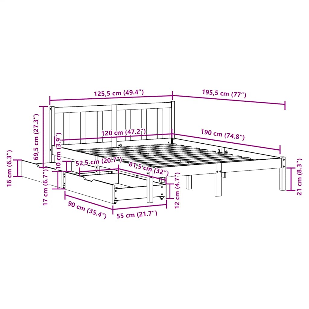 Bed Frame Without Mattress Wax Brown 120X190 Cm Small Double Solid Wood Pine
