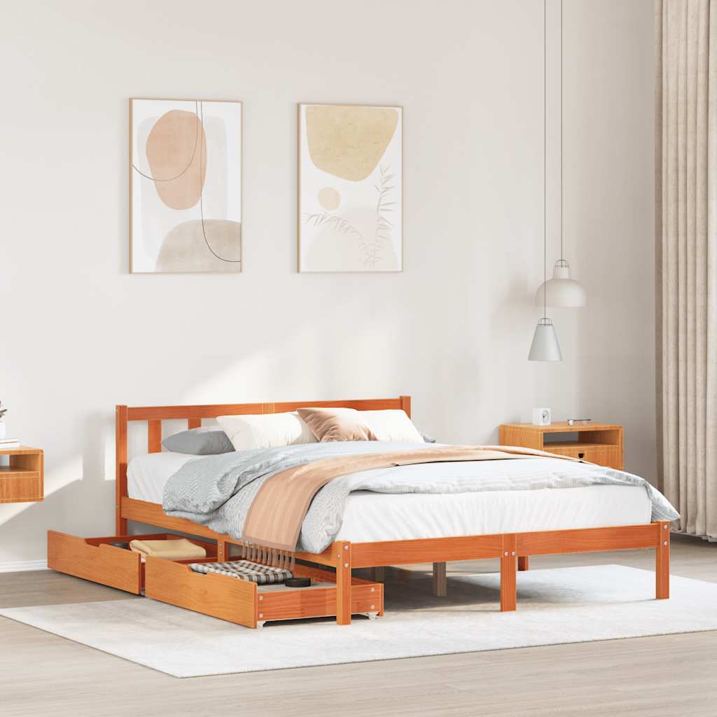 Bed Frame Without Mattress Wax Brown 160X200 Cm Solid Wood Pine