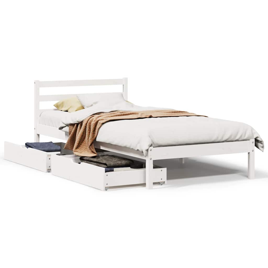 Bed Frame Without Mattress White 90X190 Cm Single Solid Wood Pine
