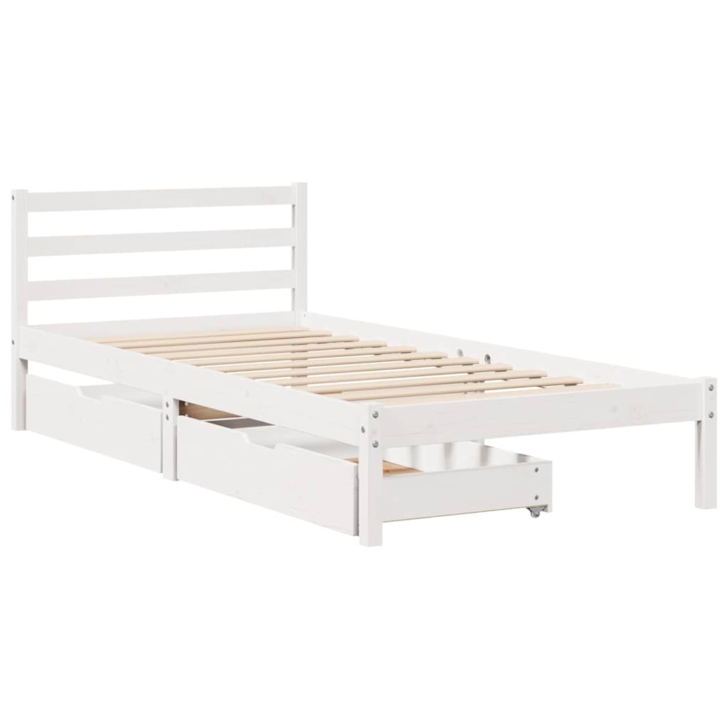Bed Frame Without Mattress White 90X190 Cm Single Solid Wood Pine