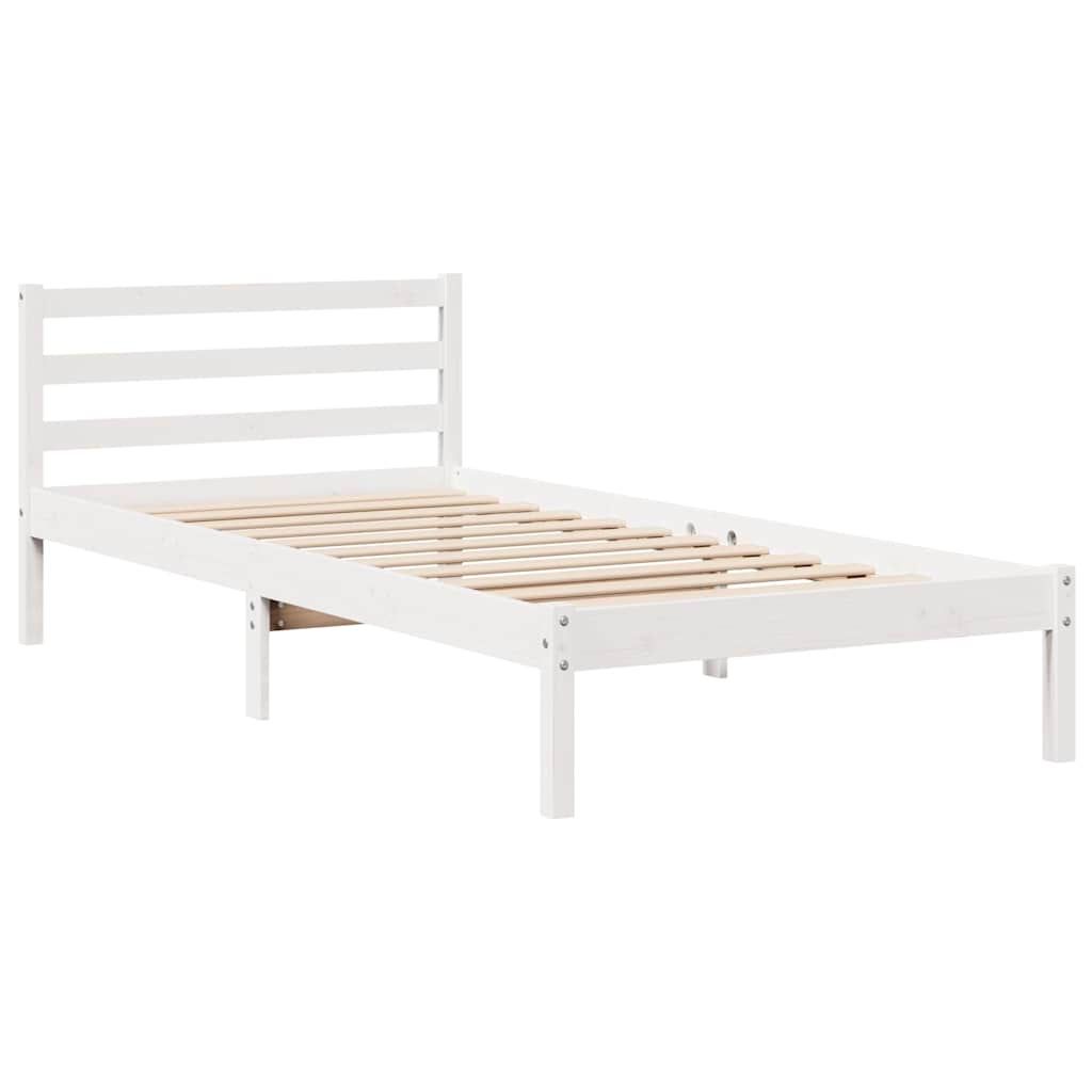 Bed Frame Without Mattress White 90X190 Cm Single Solid Wood Pine